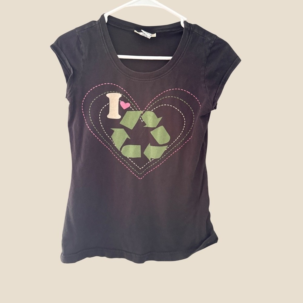 Self Esteem Y2k Emo Scene Black I Love Recycle Heart Graphic Tee Cotton Large